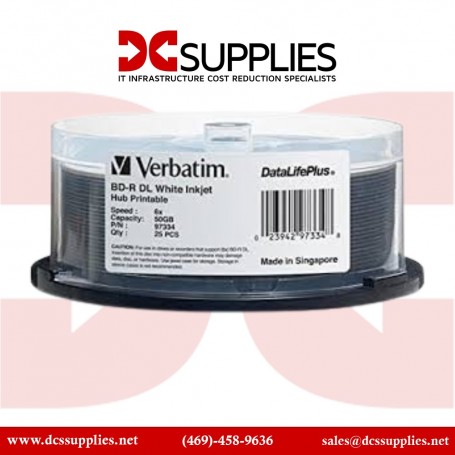 Verbatim 97334 DataLifePlus BD-R DL 50GB 6X White Inkjet Printable 25 Disc Spindle (97334)