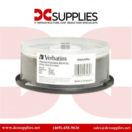 Verbatim 97284 BD-R DL 50GB 6X DataLifePlus White Thermal Hub Printable 25 Discs (97284)