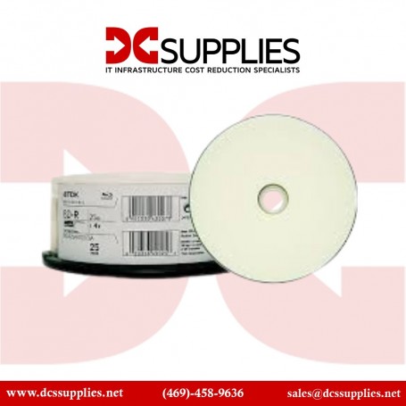 TDK 48967 BD-R 2X 25GB Single Layer Blu-ray Thermal Glossy White 25PK (48967)