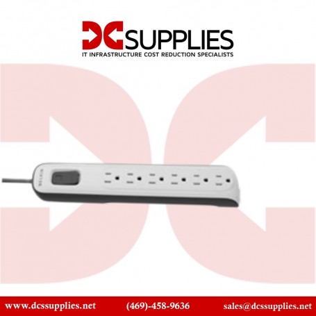 Belkin BV106000-04 6-Oultet Surge Protector w/ Off Switch - 4ft Cord - 600J - ST PLG - White/Gray (BV106000-04)