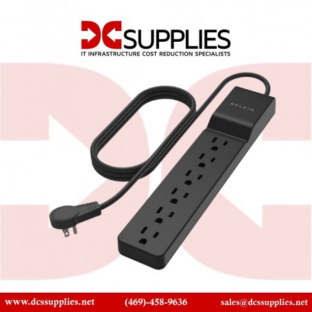 Belkin BSE600-06BLK-WM 6-Outlet Surge Protector - 6ft Cord - Rotating Plug - 720J - Black (BSE600-06BLK-WM)