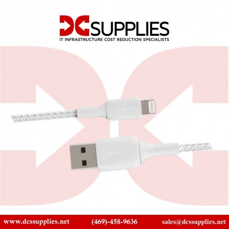 Belkin CAA002BT2MWH BoostCharge Braided Lightning to USB-A Cable (6.6ft White) (CAA002BT2MWH)