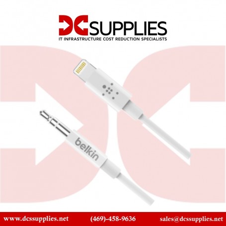 Belkin AV10172BT03-WHT 3.5 mm Audio Cable with Lightning Connectore, 3 ft - White (AV10172BT03-WHT)