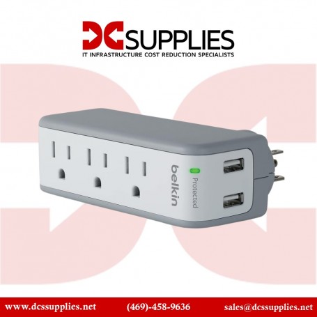 Belkin BST300 SurgePlus 3-Outlet Mini Travel Surge Protector with USB-A Ports (BST300)