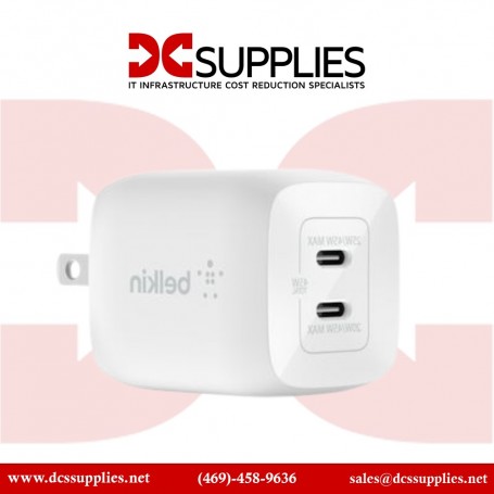 Belkin WCH011DQWH Dual USB-C GaN Wall Charger with PPS 45W (WCH011DQWH)