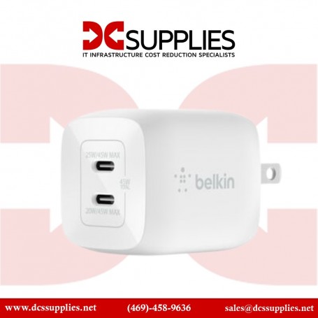 Belkin WCH011DQWH Dual USB-C GaN Wall Charger with PPS 45W (WCH011DQWH)