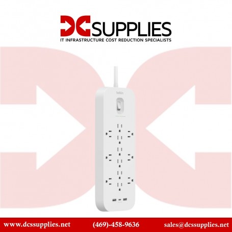 Belkin SRA007P12TT6 12 Outlet Surge Protector + USB-C and USB-A ports White) (SRA007P12TT6)