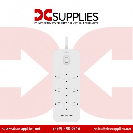 Belkin SRA007P12TT6 12 Outlet Surge Protector + USB-C and USB-A ports White) (SRA007P12TT6)