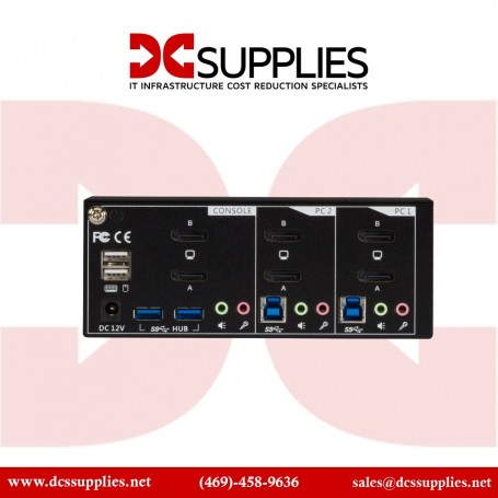 Black Box KV6222DP 2-Port Dual-Monitor KVM Switch - 4K 60Hz, USB 3.0 Hub, Audio (KV6222DP)