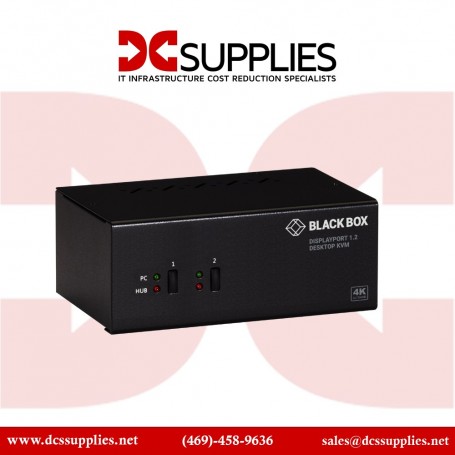 Black Box KV6222DP 2-Port Dual-Monitor KVM Switch - 4K 60Hz, USB 3.0 Hub, Audio (KV6222DP)