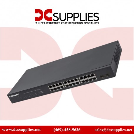 Intellinet 561242 24-Port Gigabit Ethernet PoE+ Switch with 2 SFP Ports and LCD Screen 370W PoE Budget (561242)