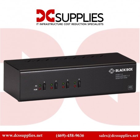 Black Box KV6224DPH KVM Switch 4 Port Dual-Monitor DP & HDMI 4K 60HZ USB 3 Hub Audio (KV6224DPH)