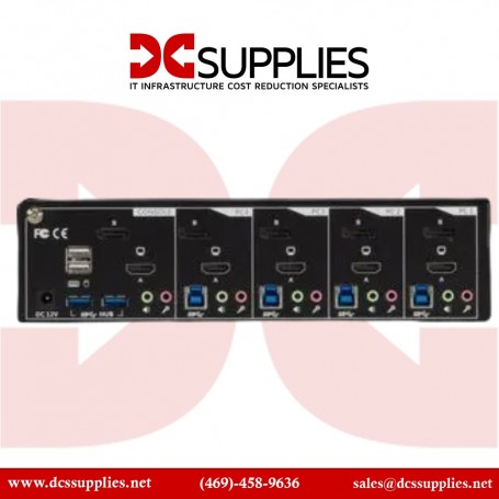 Black Box KV6224DPH KVM Switch 4 Port Dual-Monitor DP & HDMI 4K 60HZ USB 3 Hub Audio (KV6224DPH)