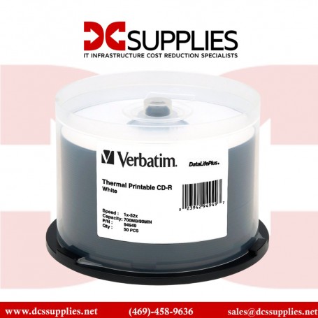 Verbatim 94949 CD-R 700MB 52x DataLifePlus White Thermal Printable Recordable Compact Disc (Spindle Pack of 50) (94949)