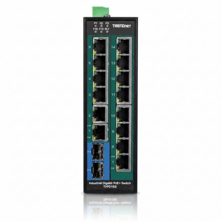 TRENDnet TI-PG162 16-Port Industrial Gigabit PoE+ DIN-Rail Switch (TI-PG162)