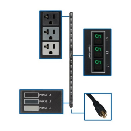 Eaton PDU3MV6L2120LV 5 7kW 3 phase local metered 0U vertical rack PDU (PDU3MV6L2120LV)