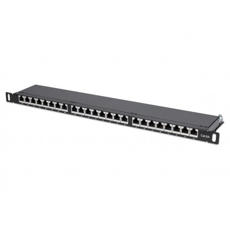 INTELLINET 720922 Cat6a Shielded 24-Port Patch Panel, 0.5U (720922)